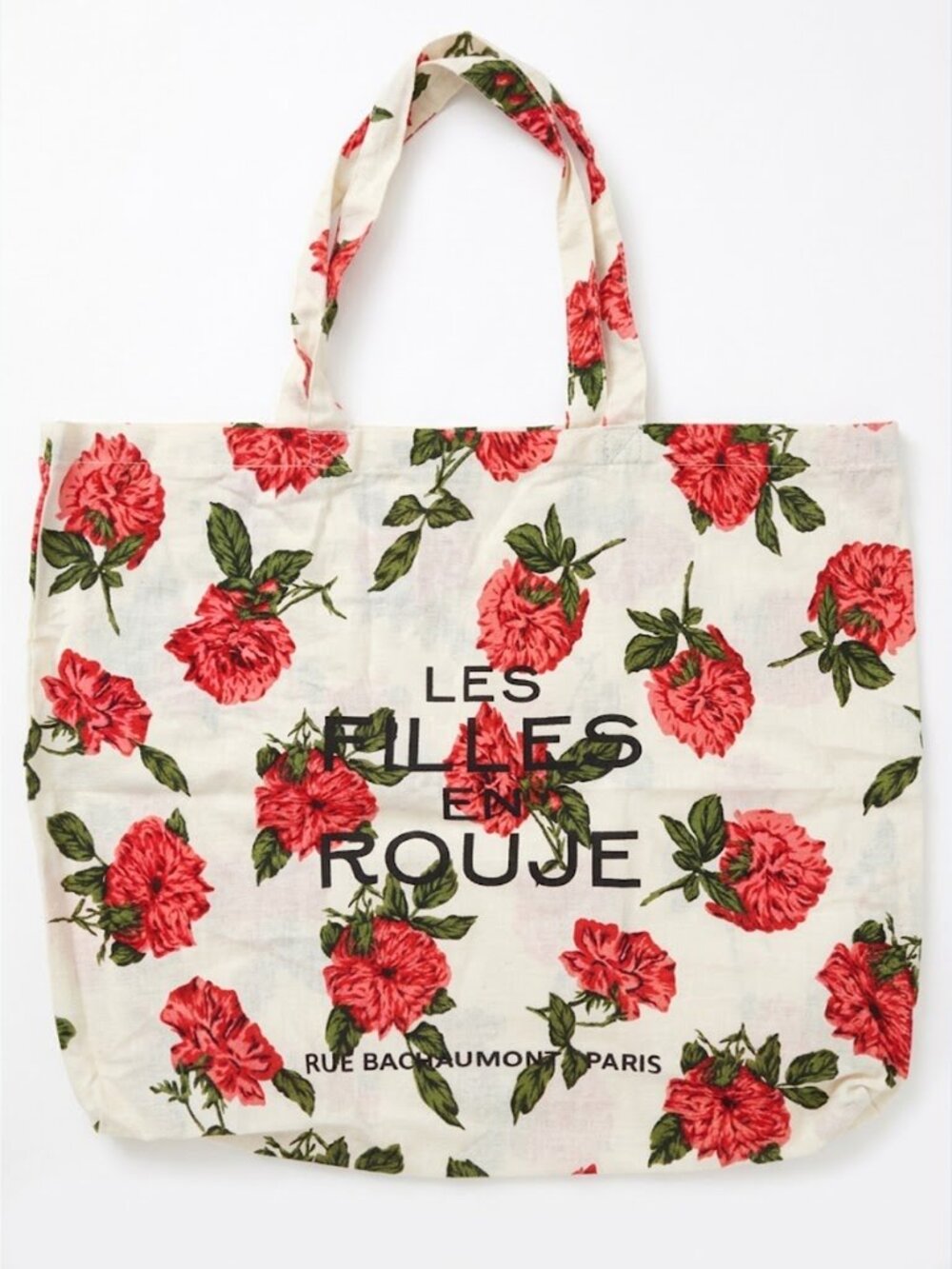 NEW Rouje Paris Floral Canvas Tote Bag | Ivory & Red Rose Print